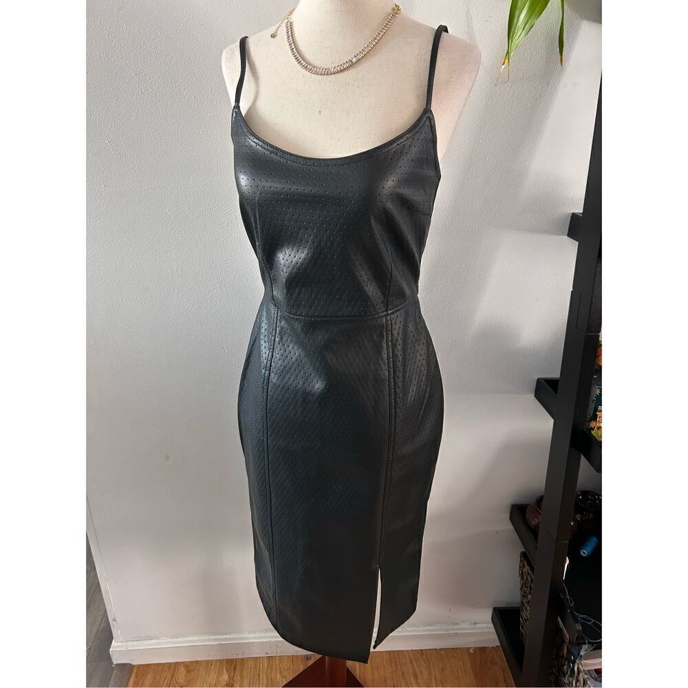 Steve Madden faux leather dress black sexy below the knee with a slit size 4